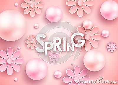 Mother`s day and hearts design elements. Vector illustration. Pink Background With pearls, Hearts. Stock Photo