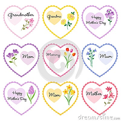 Mother`s day hearts with flowers Stock Photo