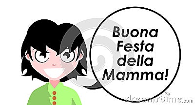 Happy mothers day, Italian, colors, girl, isolated. Cartoon Illustration