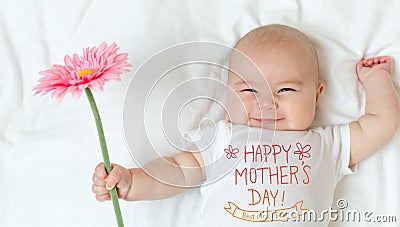 Mother`s Day message with baby girl Stock Photo