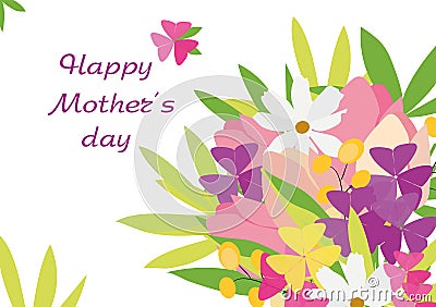 Mother's Day postcard template. Bouquet with delicate spring flowers. World Women's Day Vector Illustration