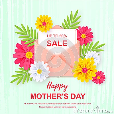 Motherâ€™s day sale banner isolated on white. Design for banners, newsletters, sale flyers Stock Photo