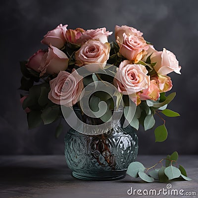 Classic bouquet of roses in a vase. Mother's Day Flowers Design concept Stock Photo