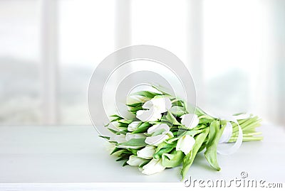 Mother`s day,wedding,white tulips bouquet backdrop Stock Photo