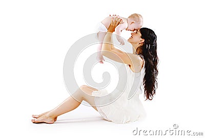 Mother's Happiness. Young mom with her cute baby having fun Stock Photo