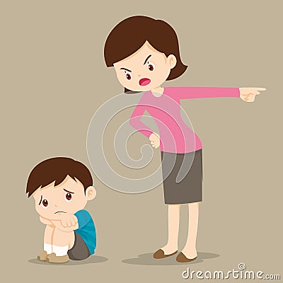 Mother scolding sad children feeling guilty Vector Illustration