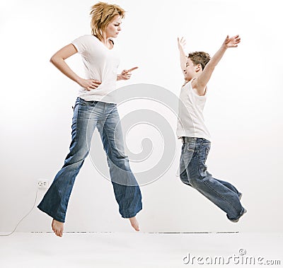 Mother scolds the child a naughty boy Stock Photo