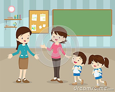 Mother sending children to school Vector Illustration
