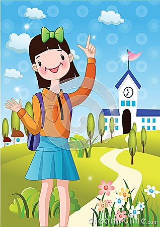 mother sending daughter to school. Vector illustration decorative design Vector Illustration