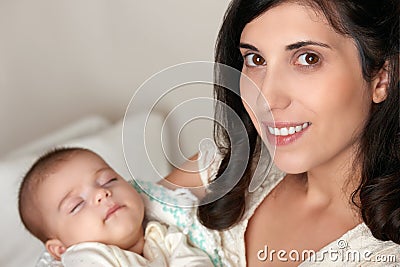 Mother with sleeping baby portrait, happy maternity concept Stock Photo