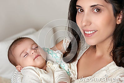 Mother with sleeping baby portrait, happy maternity concept Stock Photo