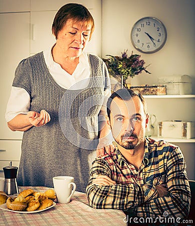 Mother and son arguing Stock Photo