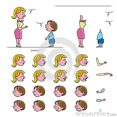 Mother and son - conversation. Dialogue, discussion, dispute, chat, talk, speech, question, answer, communication. Vector Illustration