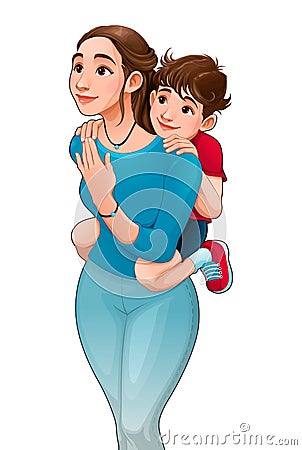 Mother with son on her back Vector Illustration