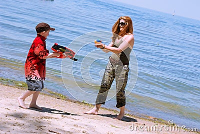 Mother and Son playing at the Stock Photo