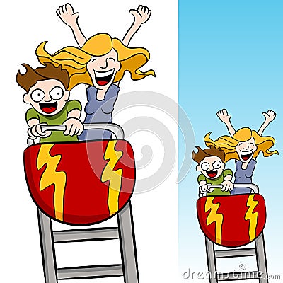 Mother and Son Riding a Rollercoaster Vector Illustration