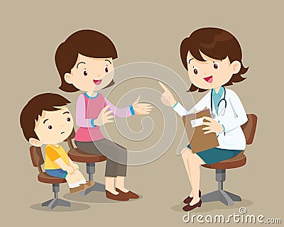 Mother and son see female doctor Vector Illustration