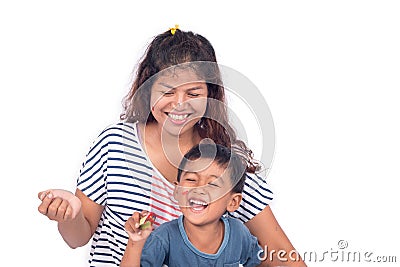 Mother and son smile and lauging Stock Photo