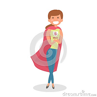 Mother Super hero. Mom hero isolated. Vector Illustration. Vector Illustration