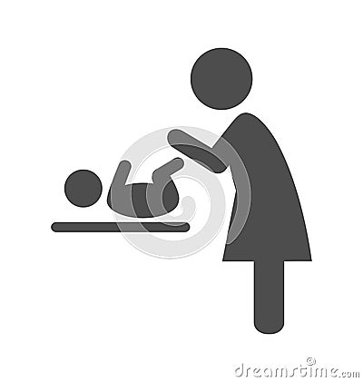 Mother swaddles the baby pictogram flat icon isolated on white Vector Illustration