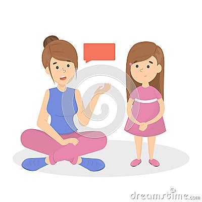 Mother talk to a little child. Parent with a kid Vector Illustration