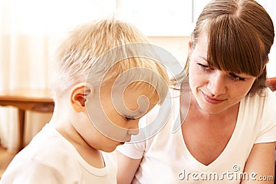 Mother talking with her son Stock Photo