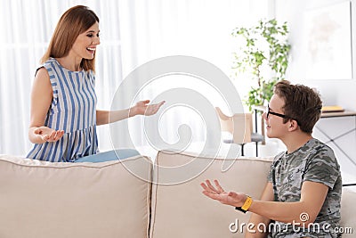 Mother talking with her teenager son Stock Photo