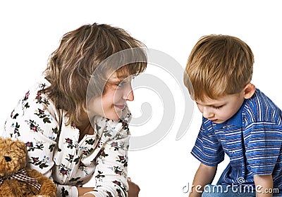 Mother talks to guilty child Stock Photo