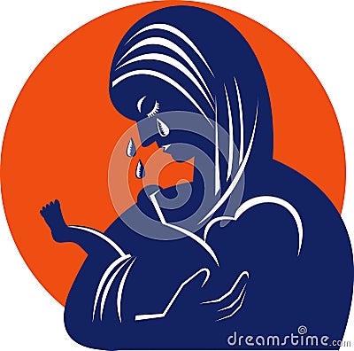 Mother in tears with baby child Vector Illustration