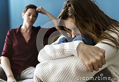 Mother and teenage daughter having an argument Stock Photo