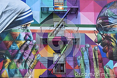 Mother Teresa and Gandhi Mural by Eduardo Kobra in New York City Editorial Stock Photo