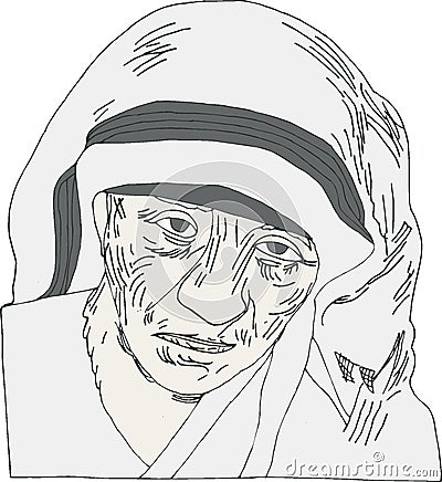 Mother Teresa. Saint Teresa of Calcutta. Hand drawn vector portrait Stock Photo