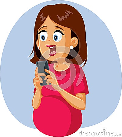 Cheerful Pregnant Woman Holding a Smartphone Vector Illustration Vector Illustration