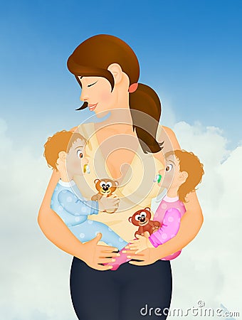 Mother with twins Stock Photo
