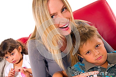 Mother with two children Stock Photo
