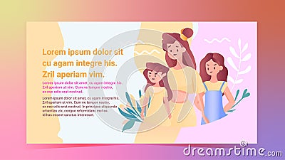 mother walking with her little daughters loving family parenthood childcare concept mothers day card template Vector Illustration