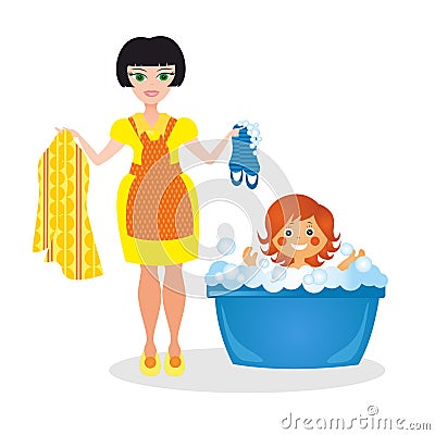 Mother washes the daughter Stock Photo