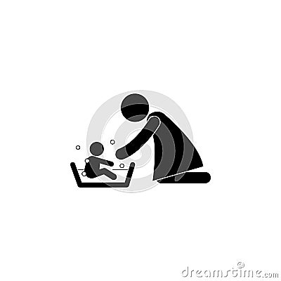 Mother washing her child's with love illustration icon. Simple black family icon. Can be used as web element, family design icon Cartoon Illustration