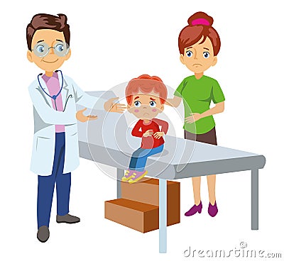 Mother who had her child examined by the doctor in the hospital Stock Photo