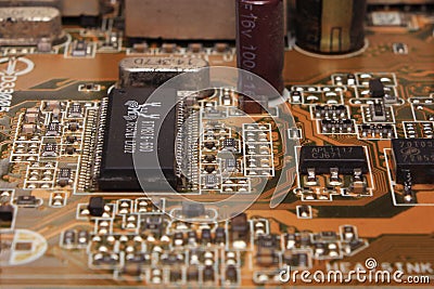 Motherboard chip detail view Editorial Stock Photo