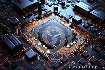 Motherboard. Electronic circuit board. CPU chip. Electronic components. Computer processor chip. Semiconductor. Microelectronic Stock Photo