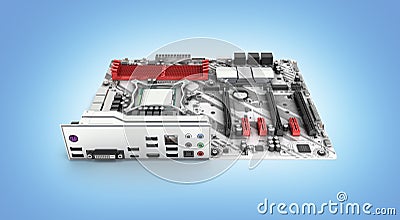 Motherboard with realistic chips and slots isolated on blue gradient background 3d render Stock Photo