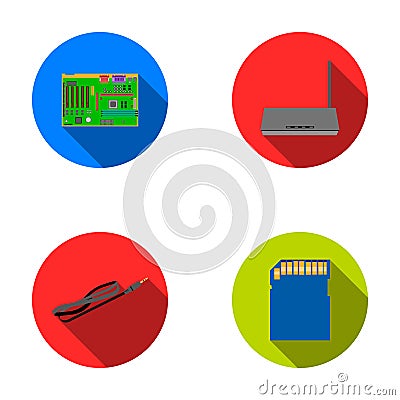Motherboard, router and other accessories. Personal computer set collection icons in flat style vector symbol stock Vector Illustration