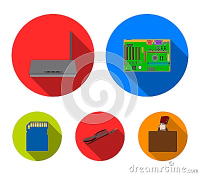 Motherboard, router and other accessories. Personal computer set collection icons in flat style vector symbol stock Vector Illustration