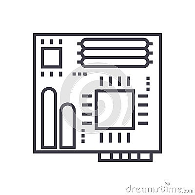 Motherboard vector line icon, sign, illustration on background, editable strokes Vector Illustration