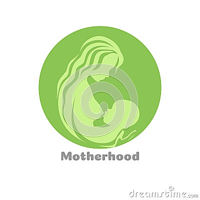 Motherhood concept logo design with woman silhouette holding baby Vector Illustration