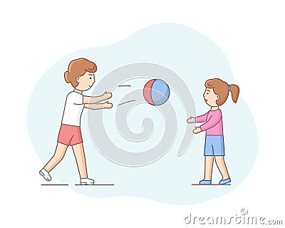 Motherhood Concept. Mother Spending Time With Her Daughter. Characters Play Ball Games, Enjoying Spending Time Together Vector Illustration