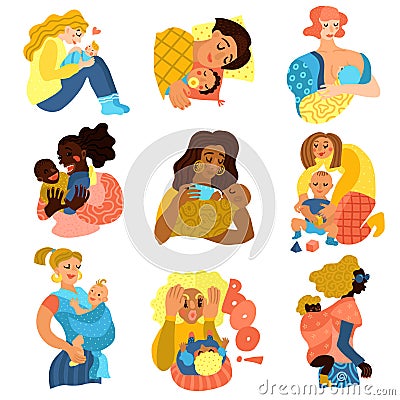 Motherhood Icons Set Vector Illustration