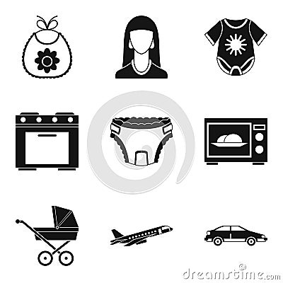 Motherhood icons set, simple style Vector Illustration