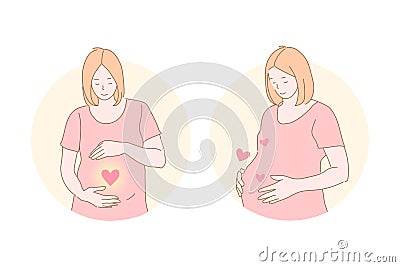 Motherhood, love, pregnancy, birth, care, set Vector Illustration